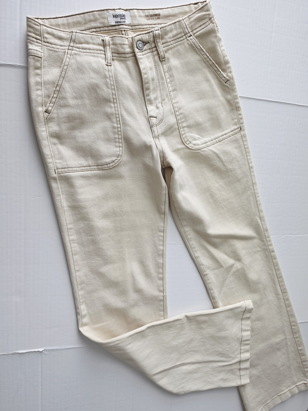 kensie Jeans Cream Brushback Vintage Lux Style Utility Pants  size 27